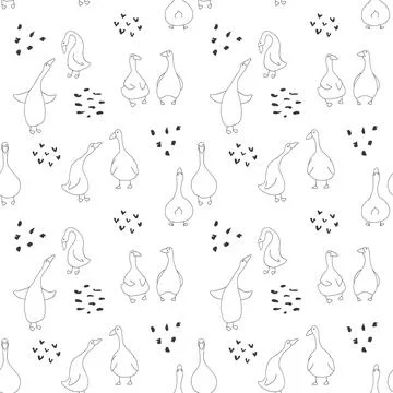 Goose Seamless Pattern. Cute Cartoon geese, Vector Illustration Background Stock Illustration
