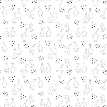 Goose Seamless Pattern. Cute Cartoon geese, Vector Illustration Background 스톡 일러스트