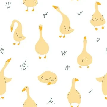 Goose Seamless Pattern. Cute Cartoon geese, Vector Illustration Background 스톡 일러스트