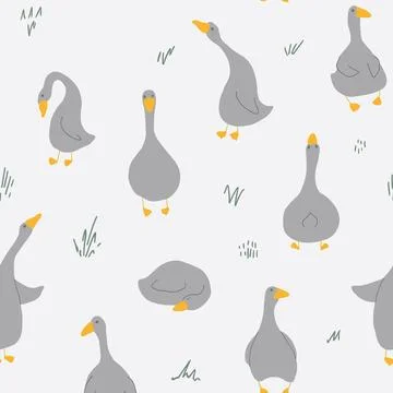 Goose Seamless Pattern. Cute Cartoon geese, Vector Illustration Background Stock Illustration