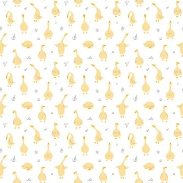 Goose Seamless Pattern. Cute Cartoon geese, Vector Illustration Background 스톡 일러스트