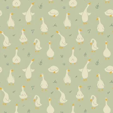 Goose Seamless Pattern. Cute Cartoon geese, Vector Illustration Background Stock Illustration