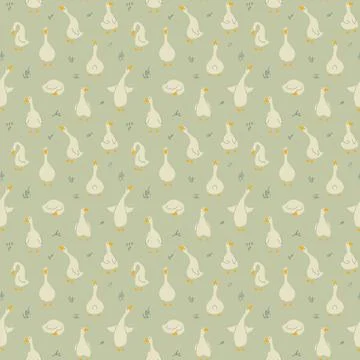 Goose Seamless Pattern. Cute Cartoon geese, Vector Illustration Background Stock Illustration