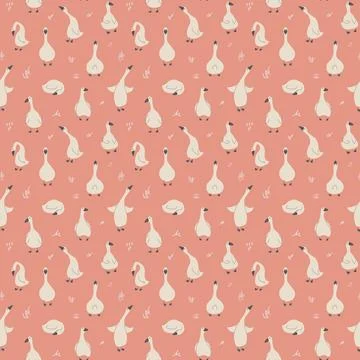 Goose Seamless Pattern. Cute Cartoon geese, Vector Illustration Background Stock Illustration