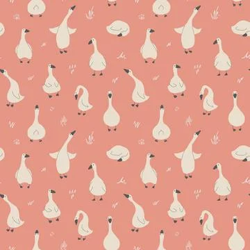Goose Seamless Pattern. Cute Cartoon geese, Vector Illustration Background Stock Illustration