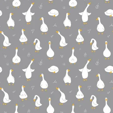 Goose Seamless Pattern. Cute Cartoon geese, Vector Illustration Background Stock Illustration