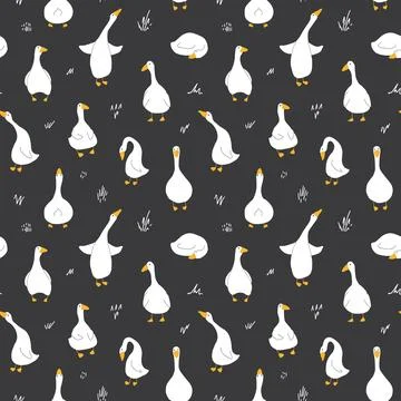 Goose Seamless Pattern. Cute Cartoon geese, Vector Illustration Background 스톡 일러스트