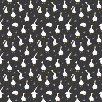 Goose Seamless Pattern. Cute Cartoon geese, Vector Illustration Background Stock Illustration