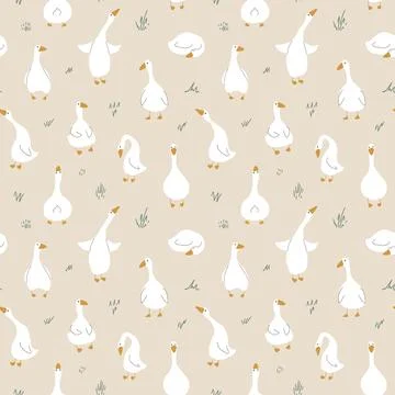 Goose Seamless Pattern. Cute Cartoon geese, Vector Illustration Background Stock Illustration