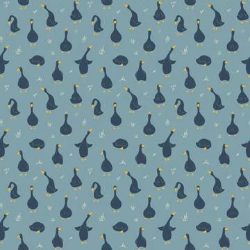 Goose Seamless Pattern. Cute Cartoon geese, Vector Illustration Background Stock Illustration