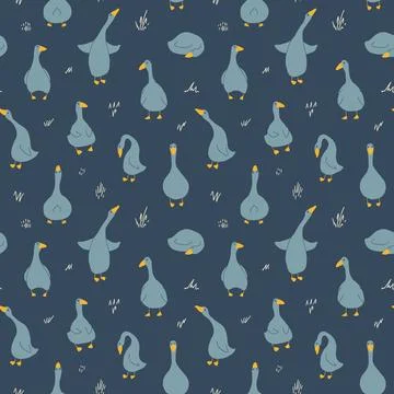 Goose Seamless Pattern. Cute Cartoon geese, Vector Illustration Background Stock Illustration