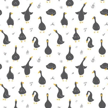 Goose Seamless Pattern. Cute Cartoon geese, Vector Illustration Background イラスト素材