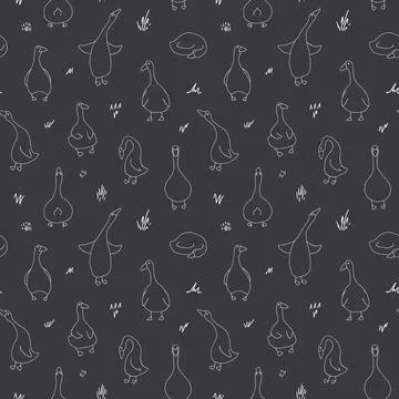 Goose Seamless Pattern. Cute Cartoon geese, Vector Illustration Background Stock Illustration