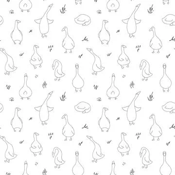 Goose Seamless Pattern. Cute Cartoon geese, Vector Illustration Background Stock Illustration