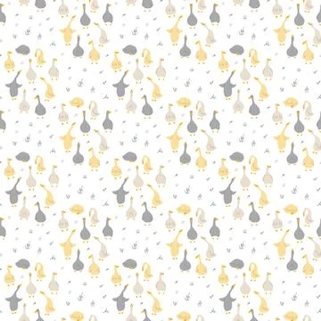 Goose Seamless Pattern. Cute Cartoon geese, Vector Illustration Background Stock Illustration