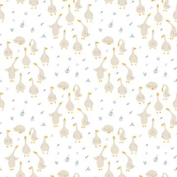 Goose Seamless Pattern. Cute Cartoon geese, Vector Illustration Background Stock Illustration