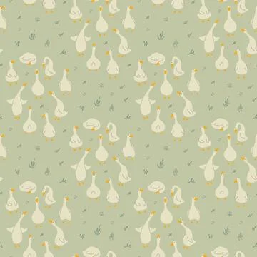 Goose Seamless Pattern. Cute Cartoon geese, Vector Illustration Background 스톡 일러스트