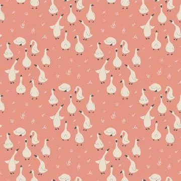 Goose Seamless Pattern. Cute Cartoon geese, Vector Illustration Background イラスト素材
