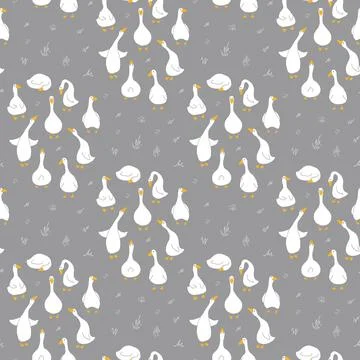 Goose Seamless Pattern. Cute Cartoon geese, Vector Illustration Background Stock Illustration
