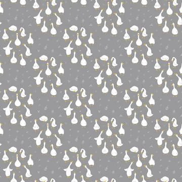 Goose Seamless Pattern. Cute Cartoon geese, Vector Illustration Background Stock Illustration