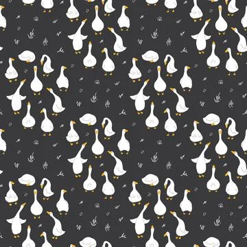Goose Seamless Pattern. Cute Cartoon geese, Vector Illustration Background Illustrazione stock