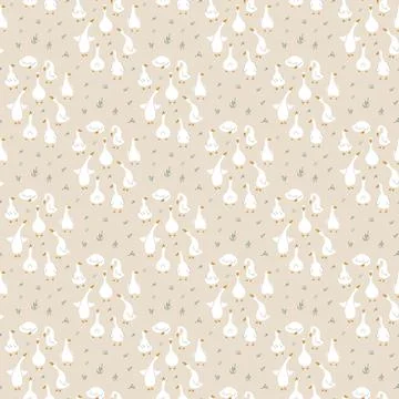 Goose Seamless Pattern. Cute Cartoon geese, Vector Illustration Background イラスト素材