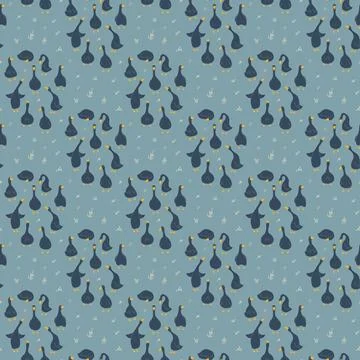 Goose Seamless Pattern. Cute Cartoon geese, Vector Illustration Background Stock Illustration