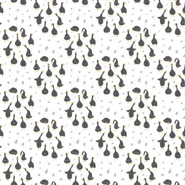 Goose Seamless Pattern. Cute Cartoon geese, Vector Illustration Background Stock Illustration