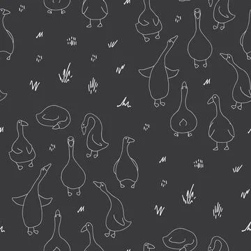 Goose Seamless Pattern. Cute Cartoon geese, Vector Illustration Background Stock Illustration