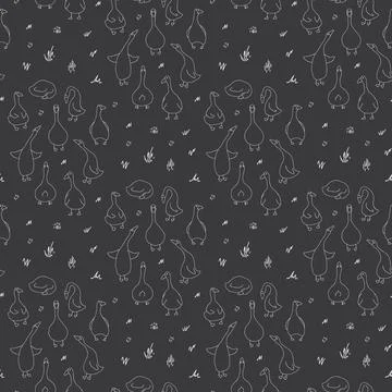 Goose Seamless Pattern. Cute Cartoon geese, Vector Illustration Background 스톡 일러스트