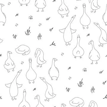 Goose Seamless Pattern. Cute Cartoon geese, Vector Illustration Background Stock Illustration