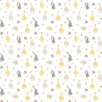 Goose Seamless Pattern. Cute Cartoon geese, Vector Illustration Background Stock Illustration