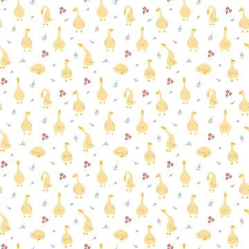 Goose Seamless Pattern. Cute Cartoon geese, Vector Illustration Background Stock Illustration