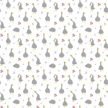 Goose Seamless Pattern. Cute Cartoon geese, Vector Illustration Background Stock Illustration