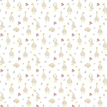 Goose Seamless Pattern. Cute Cartoon geese, Vector Illustration Background 스톡 일러스트