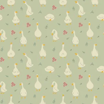 Goose Seamless Pattern. Cute Cartoon geese, Vector Illustration Background Stockillustratie