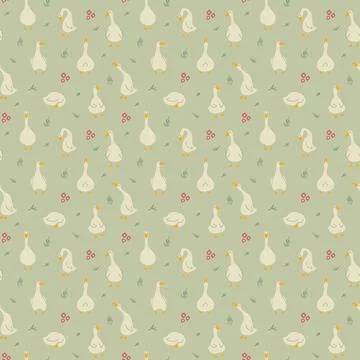 Goose Seamless Pattern. Cute Cartoon geese, Vector Illustration Background 스톡 일러스트