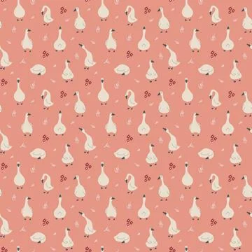 Goose Seamless Pattern. Cute Cartoon geese, Vector Illustration Background Stock Illustration