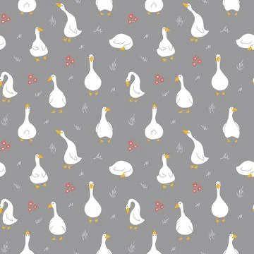 Goose Seamless Pattern. Cute Cartoon geese, Vector Illustration Background Stockillustratie