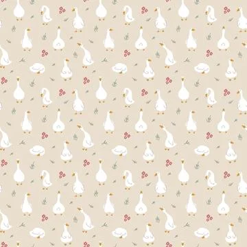 Goose Seamless Pattern. Cute Cartoon geese, Vector Illustration Background イラスト素材