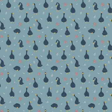 Goose Seamless Pattern. Cute Cartoon geese, Vector Illustration Background Stock Illustration