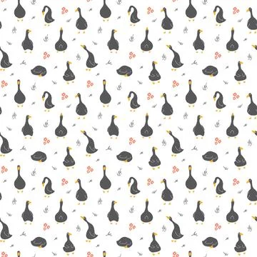 Goose Seamless Pattern. Cute Cartoon geese, Vector Illustration Background Stock Illustration
