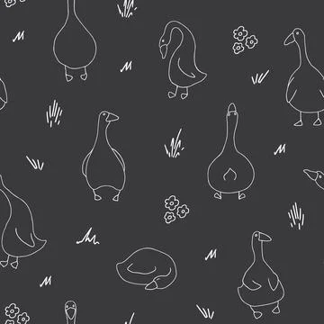 Goose Seamless Pattern. Cute Cartoon geese, Vector Illustration Background Stock Illustration