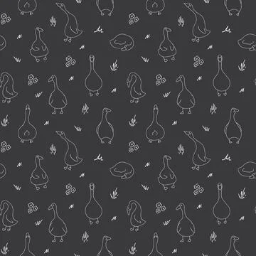 Goose Seamless Pattern. Cute Cartoon geese, Vector Illustration Background Stock Illustration
