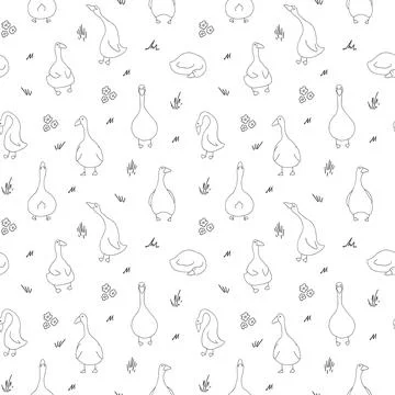 Goose Seamless Pattern. Cute Cartoon geese, Vector Illustration Background Stock Illustration