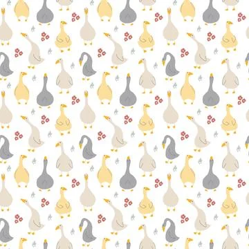 Goose Seamless Pattern. Cute Cartoon geese, Vector Illustration Background Stock Illustration