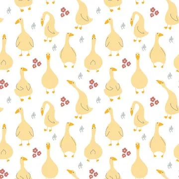 Goose Seamless Pattern. Cute Cartoon geese, Vector Illustration Background Stock Illustration