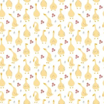 Goose Seamless Pattern. Cute Cartoon geese, Vector Illustration Background Stock Illustration