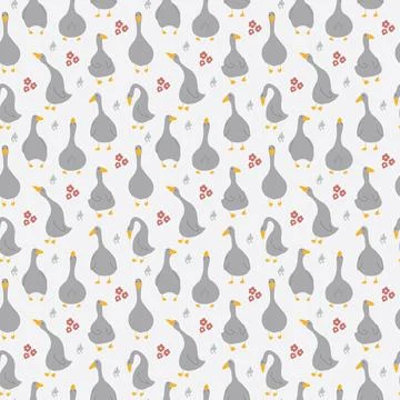 Goose Seamless Pattern. Cute Cartoon geese, Vector Illustration Background Stock Illustration