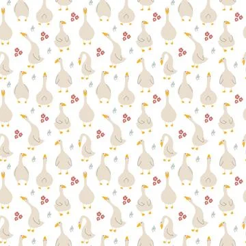 Goose Seamless Pattern. Cute Cartoon geese, Vector Illustration Background Stock Illustration